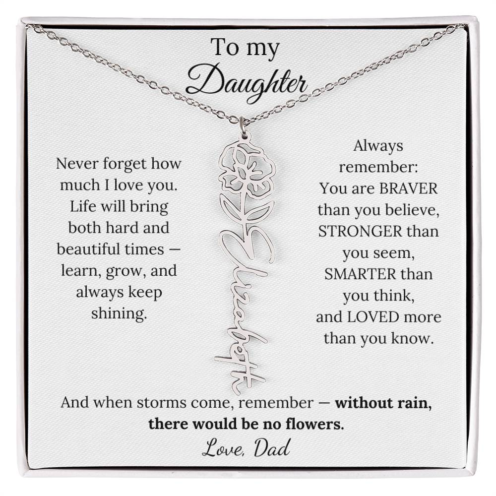 Personalized Jewelry Gift To My Daughter Birth Flower Name Necklace From Dad