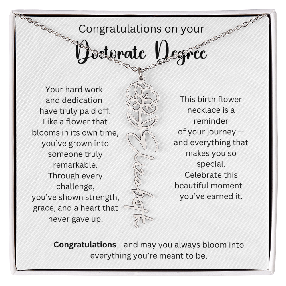 Personalized Doctorate Graduation Gift - Birth Flower Name Necklace
