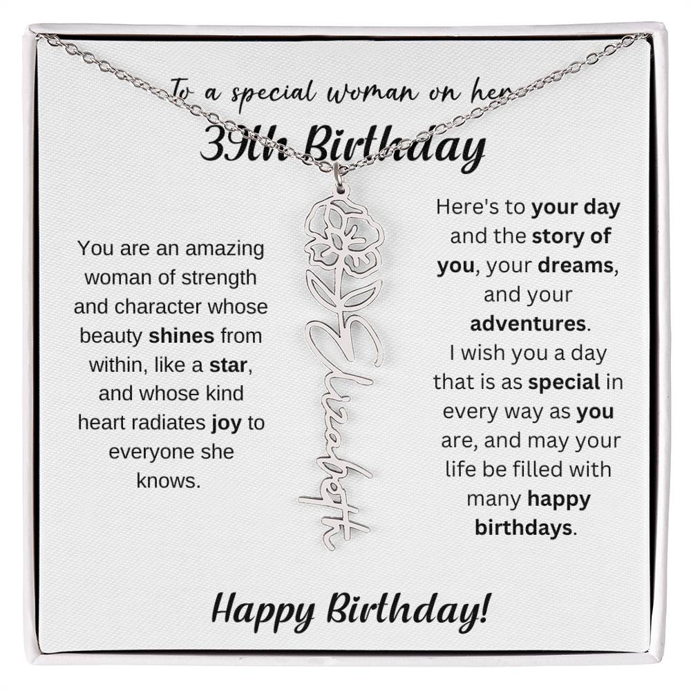39th Birthday Gift Birthflower Necklace