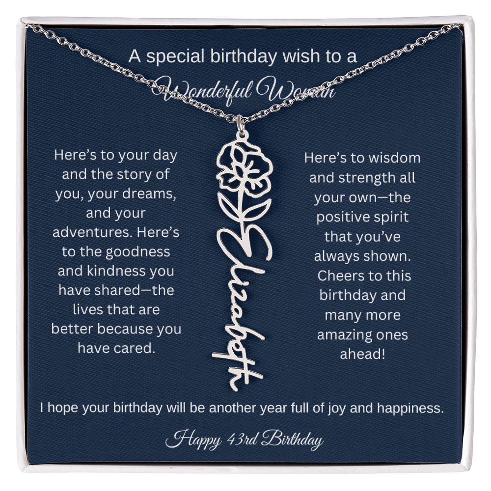 43rd Birthday Gift Idea - Flower Name Necklace