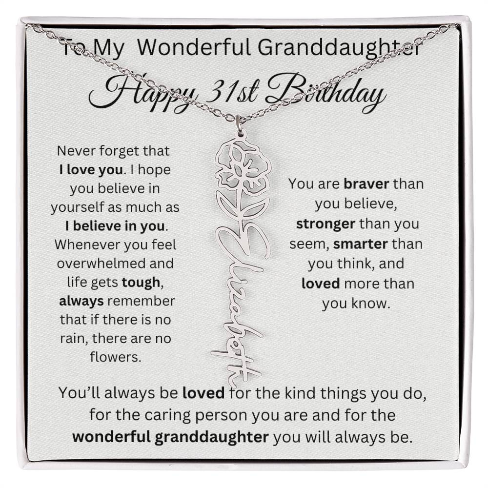 To My Wonderful Granddaughter - Happy 31st Birthday - Flower Name Necklace