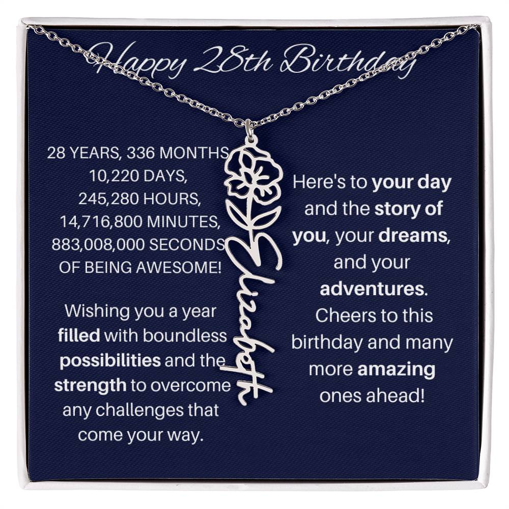 28th Birthday Birth Flower Necklace
