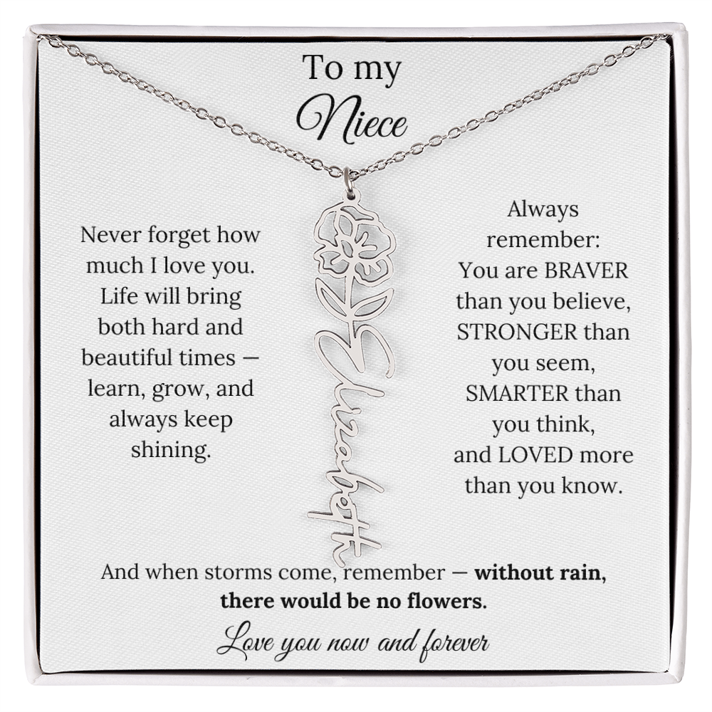 To My Niece Birth Flower Name Necklace From Aunt