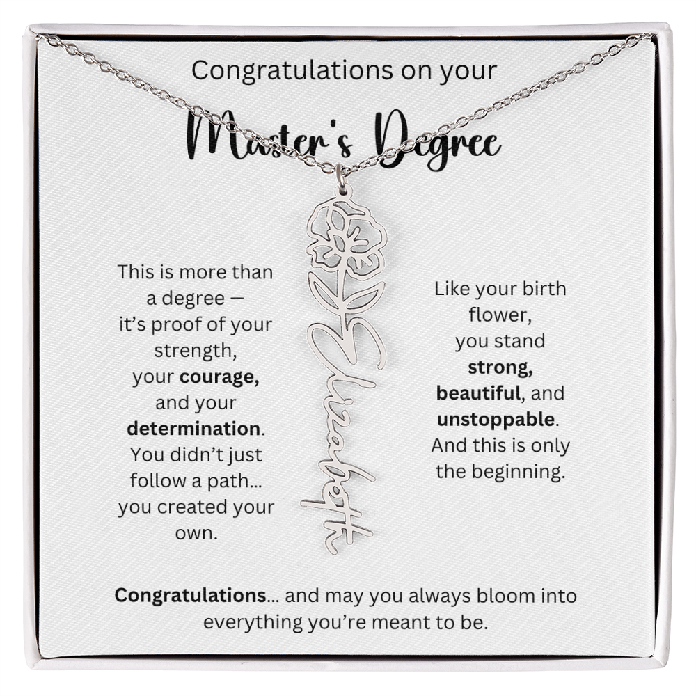 Masters Degree Graduation Gift - Personalized Birth Flower Name Necklace