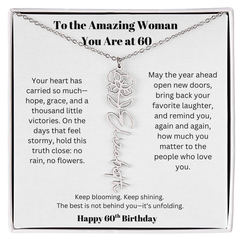 To The Amazing Woman | 60th Birthday Keepsake Jewelry | Flower Name Necklace