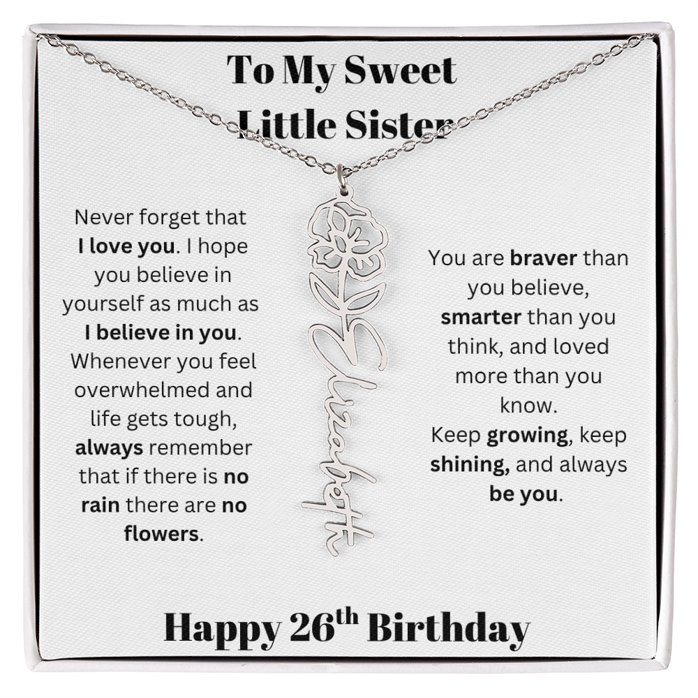 To My Sweet Little Sister | Happy 26th Birthday | Flower Name Necklace