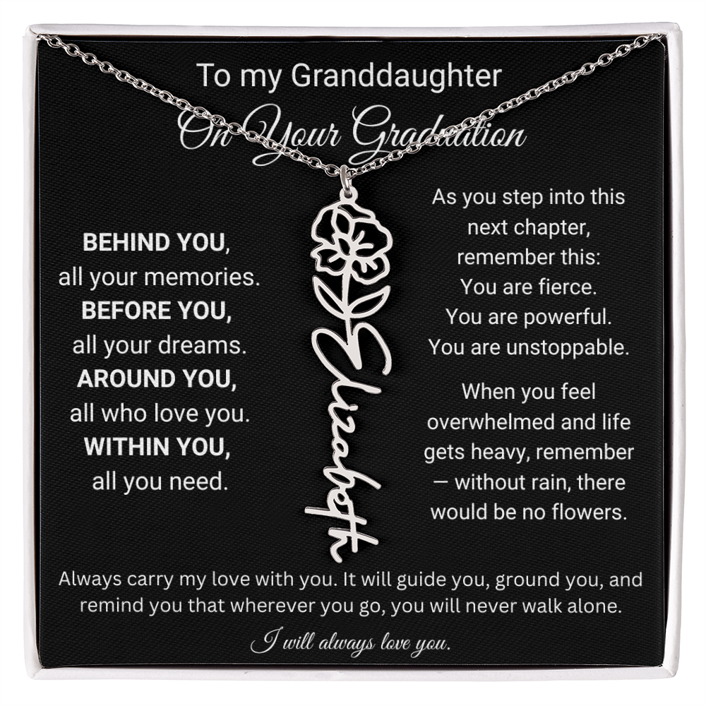 To My Granddaughter On Your Graduation | You're Unstopable | Flower Name Necklace