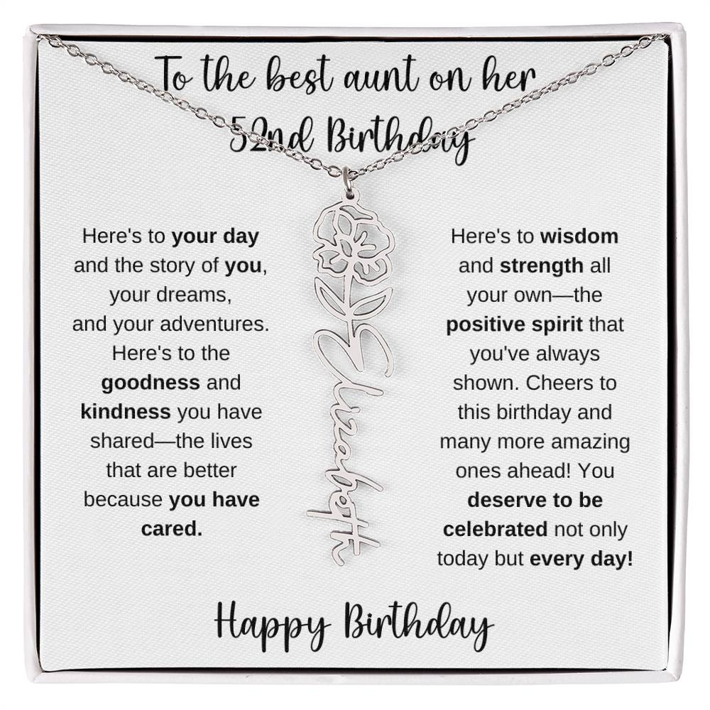 To The Best Aunt - Happy 52nd Birthday | Flower Name Necklace