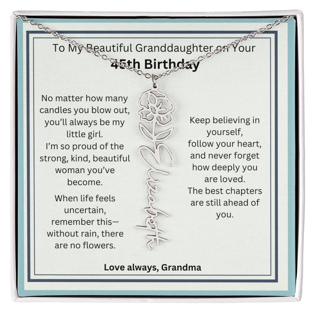 45th Birthday Gift for Granddaughter - Birth Flower Name Necklace