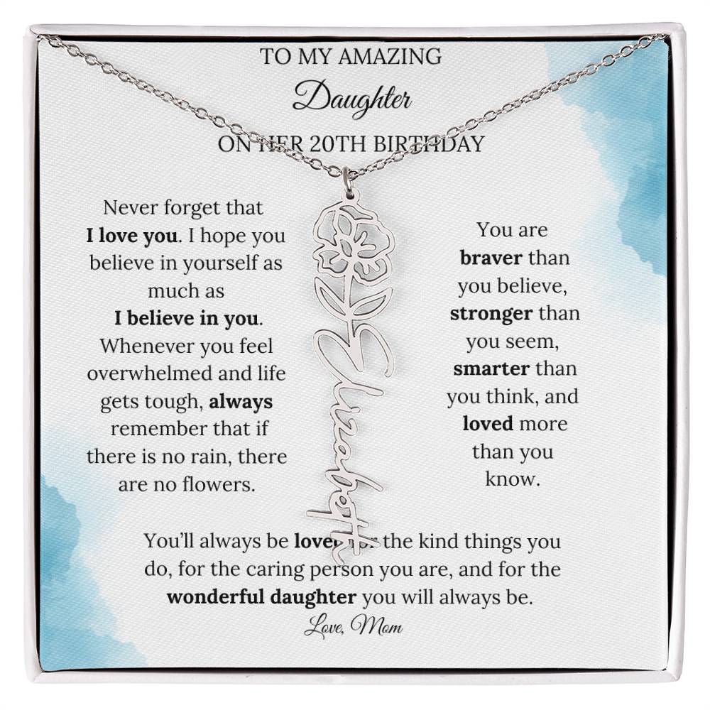 Birth Month Flower Name Necklace for My Daughter's 20th Birthday