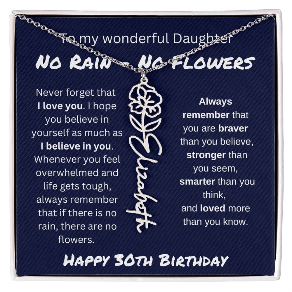 No Rain - No Flower | Happy 30th Birthday | Flower Name Necklace