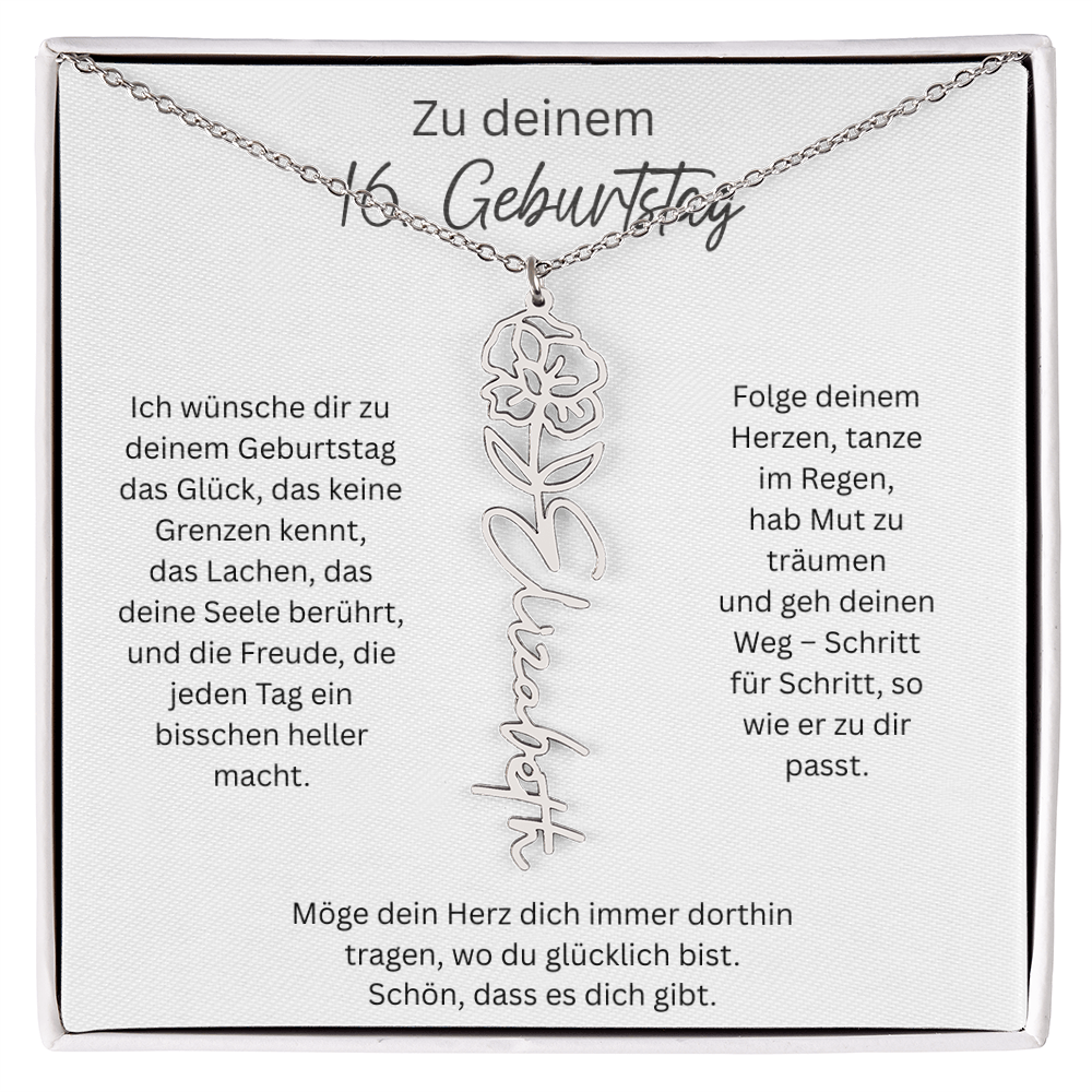 Geburtsblumen Namenskette zum 16 Geburtstag personalisiert Name Kette Gravur Geschenk