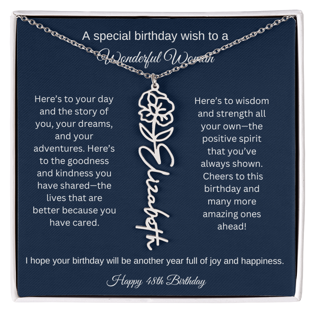 48th Birthday Gift Idea - Flower Name Necklace