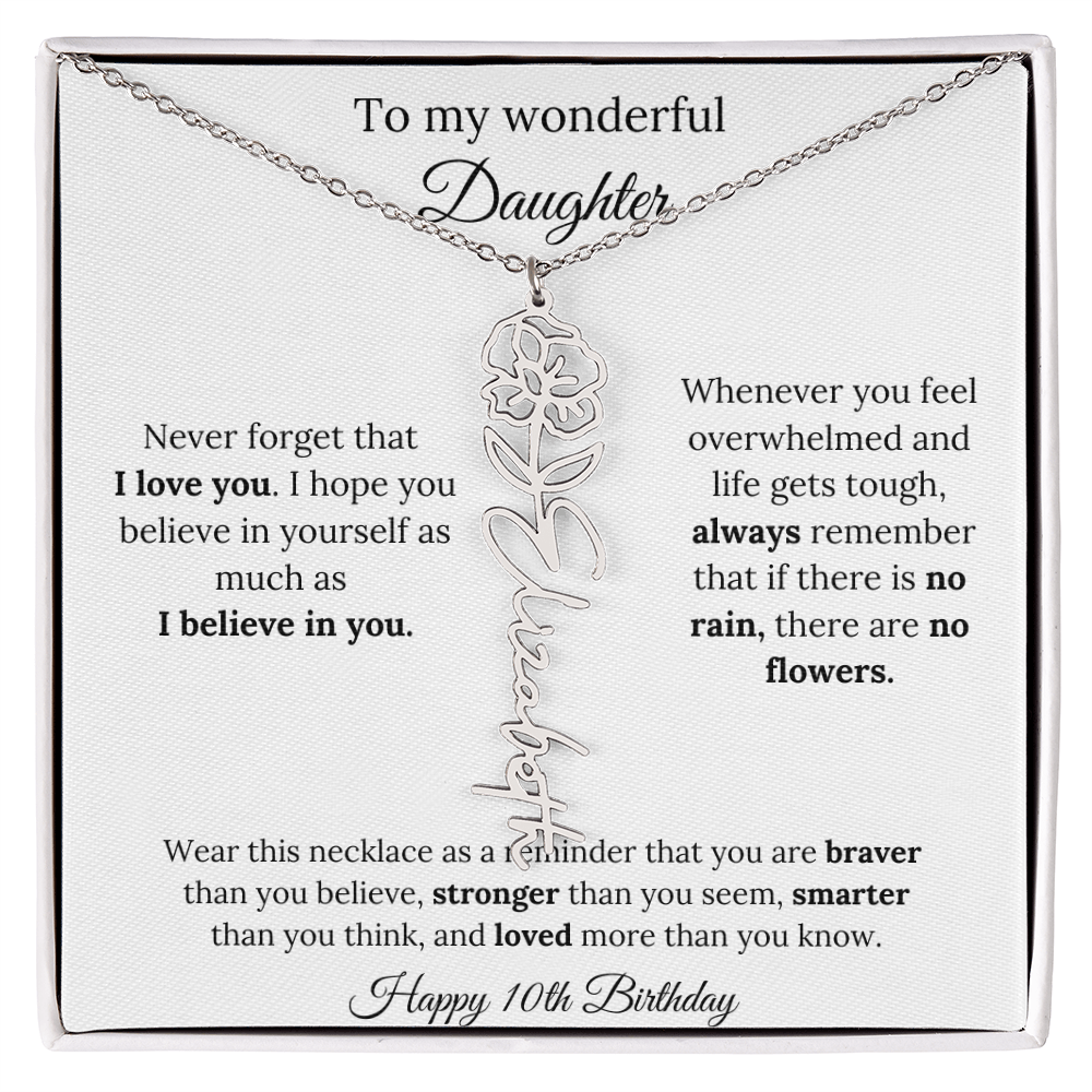 Daughter Jewelry 10th Birthday Gift - Flower Name Necklace