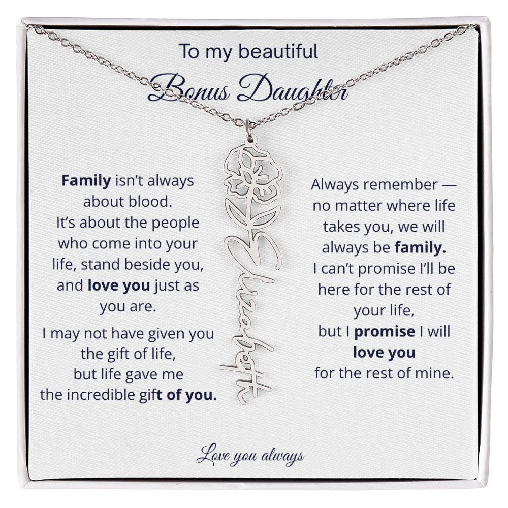 To My Beautiful Bonus Daughter | Love You Always | Birth Flower Name Necklace