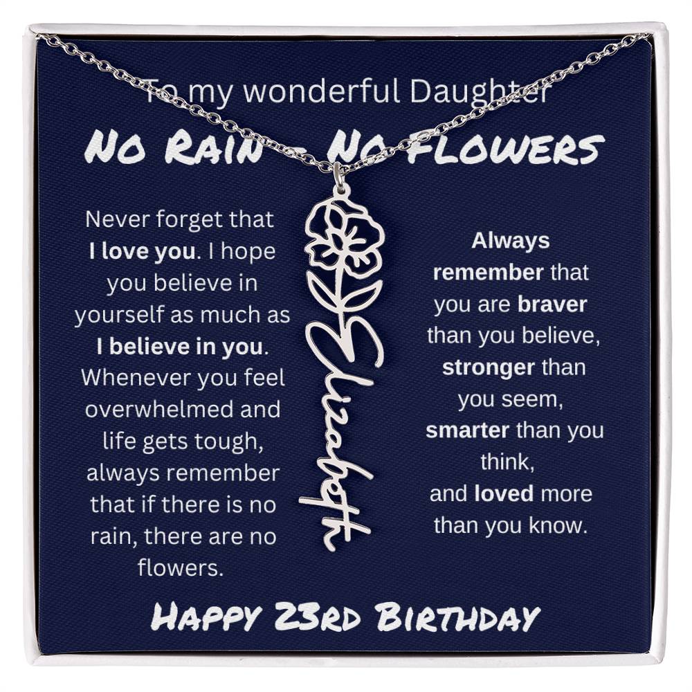 No Rain - No Flower | Happy 23rd Birthday | Flower Name Necklace