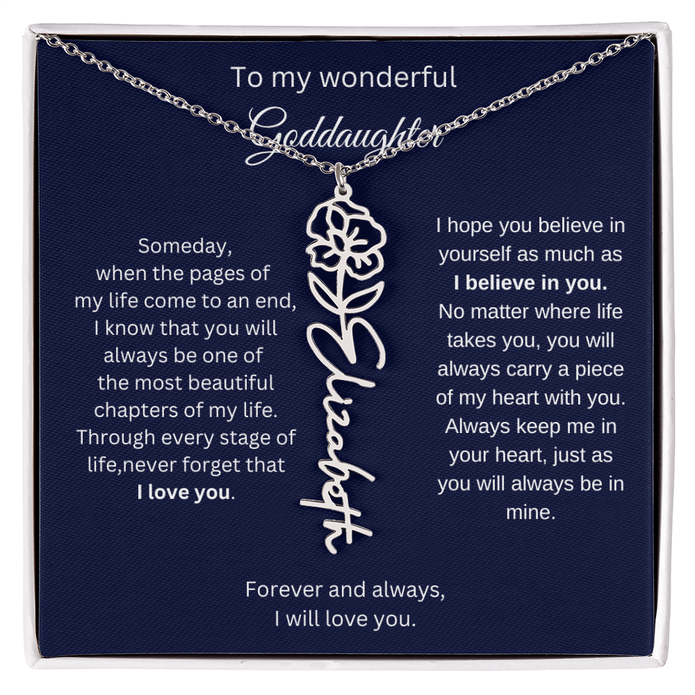 Luxury Goddaughter Gift - Birth Flower Name Necklace