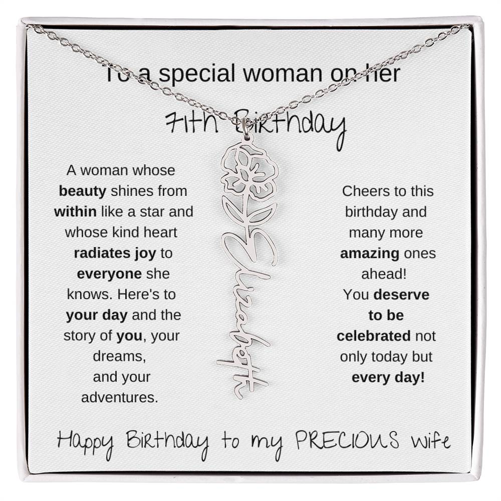 Happy 71th Birthday To My Precious Wife - Birthflower Necklace