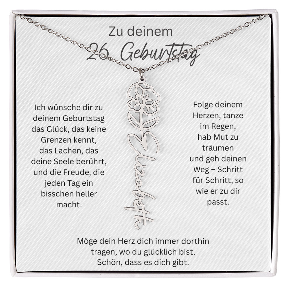 Geburtsblumen Namenskette zum 26 Geburtstag personalisiert Name Kette Gravur Geschenk