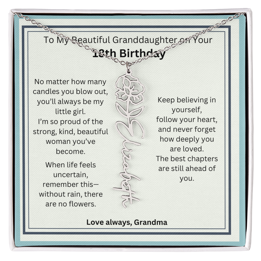 18th Birthday Gift for Granddaughter - Birth Flower Name Necklace