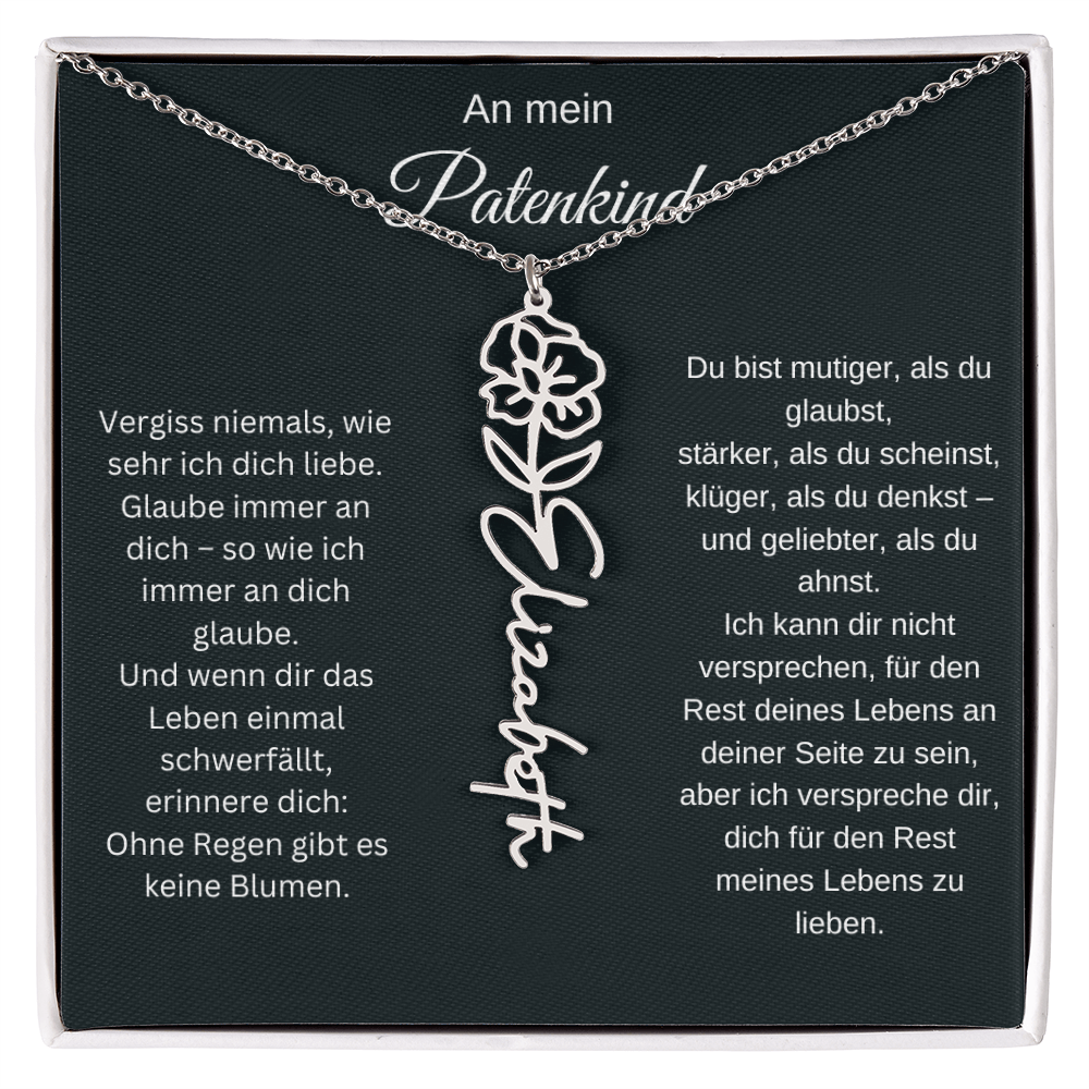 An mein Patenkind Geburtsblume Namenskette Silber Gold personalisierte Gravur