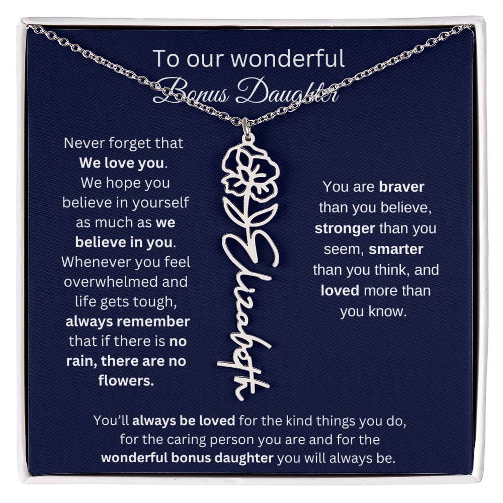 To Our Wonderful Bonus Daughter Personalized Birth Month Flower Necklace 1