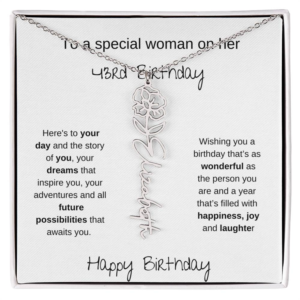 A Special Woman 43rd Birthday | Flower Name Necklace
