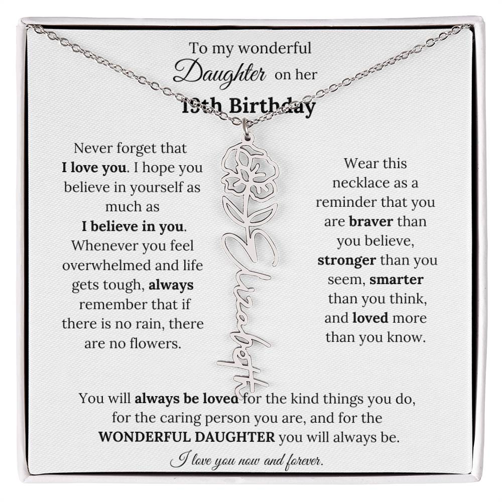 To My Wonderful Daughter On Her 19th Birthday - I Love You - Flower Name Necklace