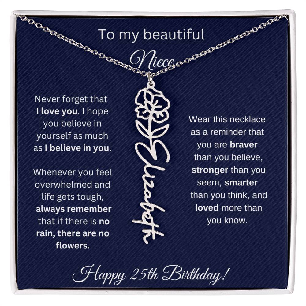 Niece 25th Birthday | Never Forget That I Love You | Birth Flower Name Necklace