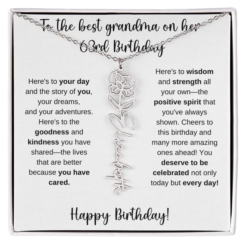 To The Best Grandma - Happy 63rd Birthday | Flower Name Necklace