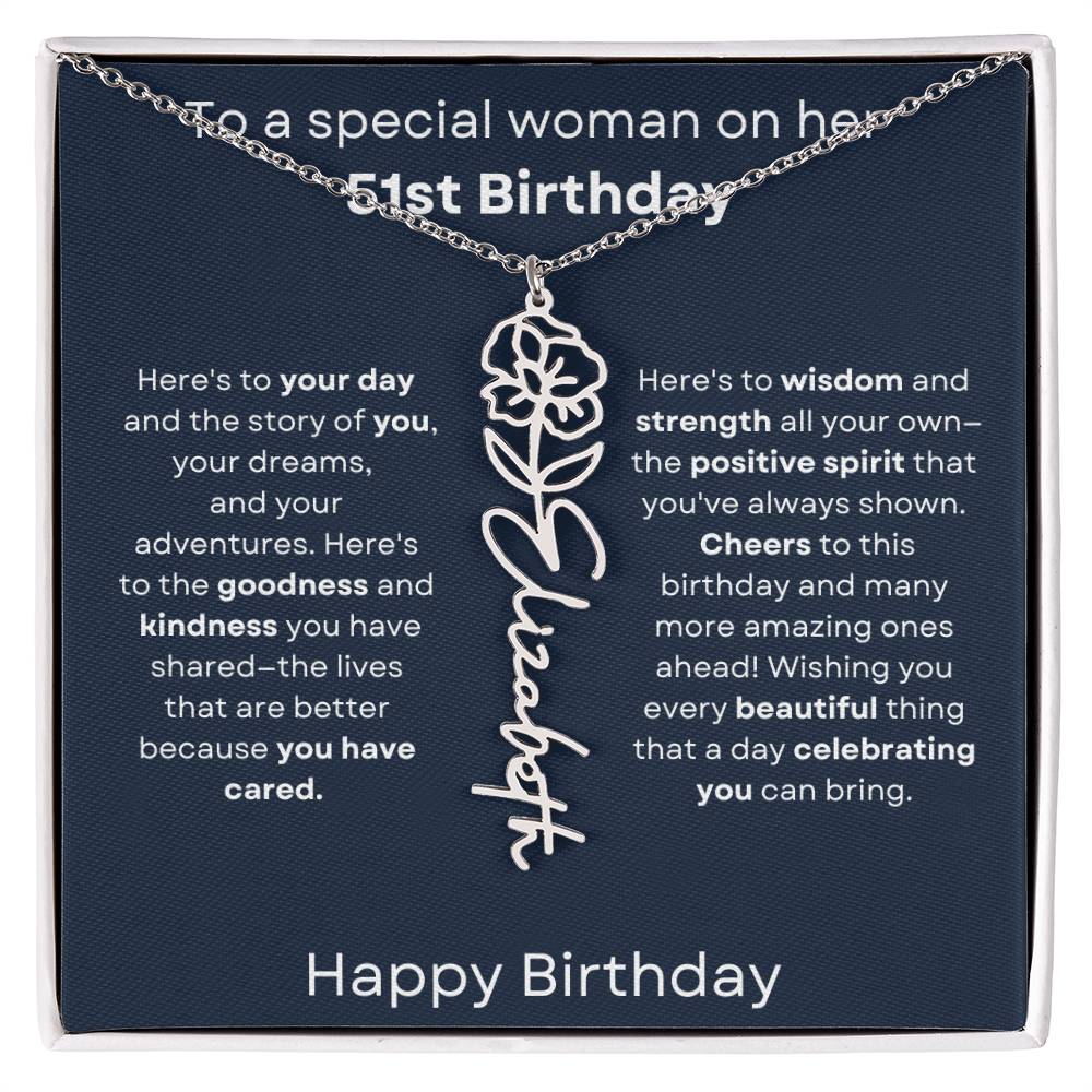 To A Special Woman On Her 51st Birthday - Flower Name Necklace