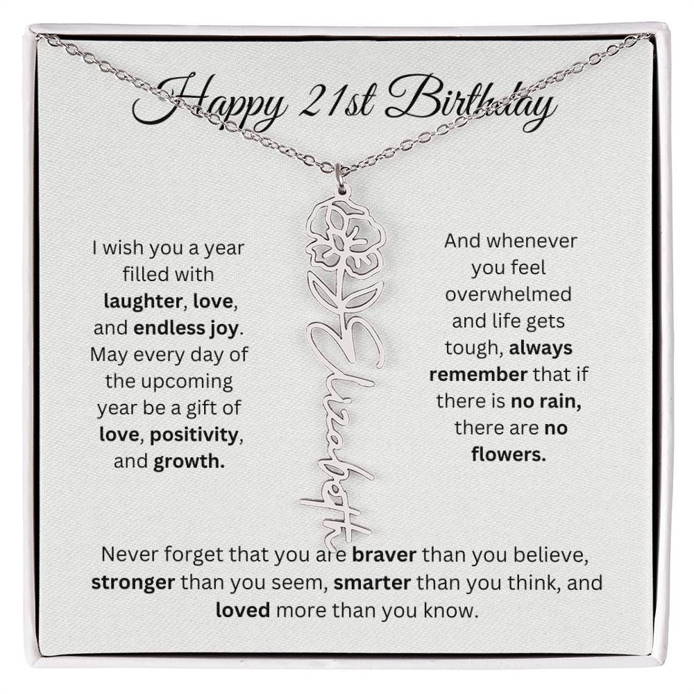 Happy 21st Birthday - Flower Name Necklace