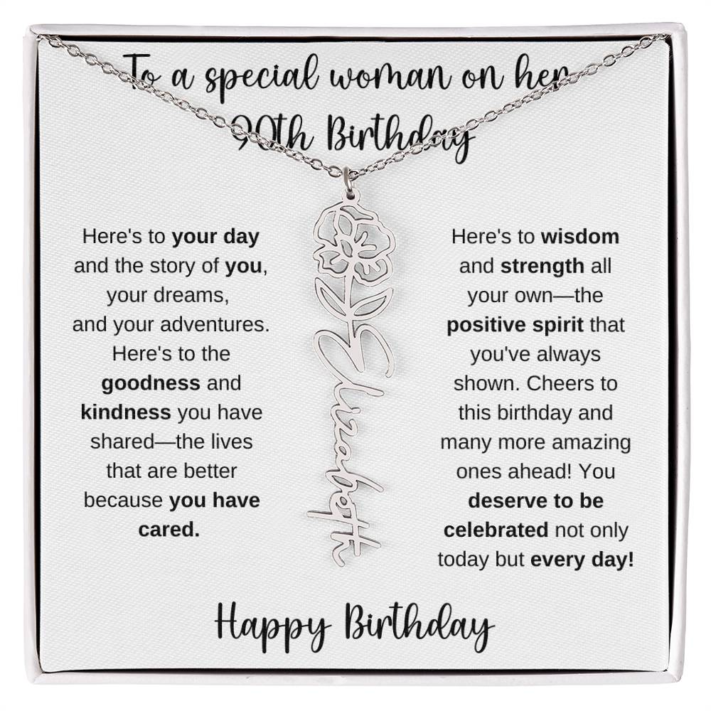 90th Birthday - Flower Name Necklace