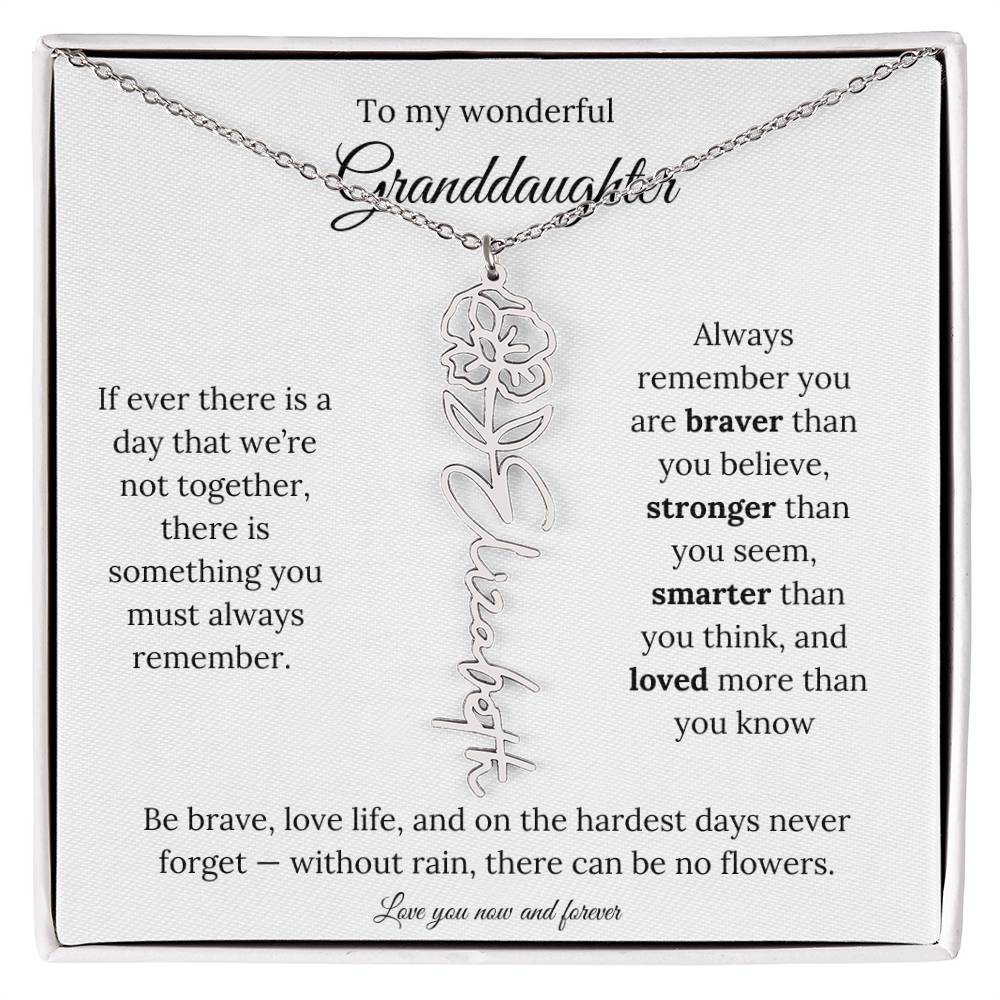 Birth Flower Necklace for Granddaughter | Personalized Engraved Floral Pendant Gift for Birthday / Keepsake