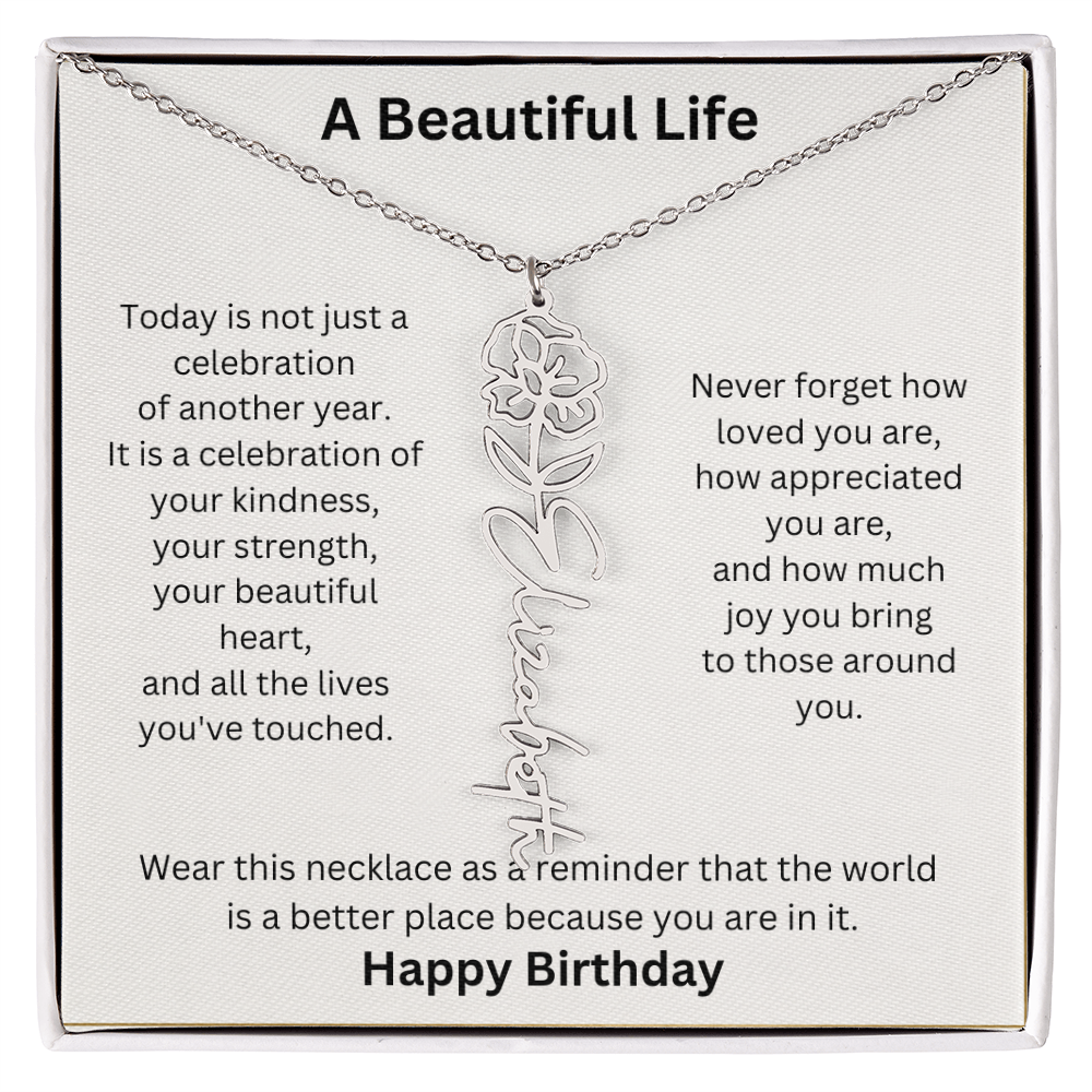 Personalized Birth Flower Name Necklace Birthday Gift for Her
