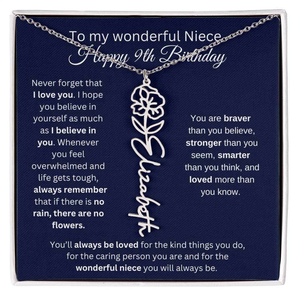 To My Wonderful Niece | Happy 9th Birthday | Flower Name Necklace