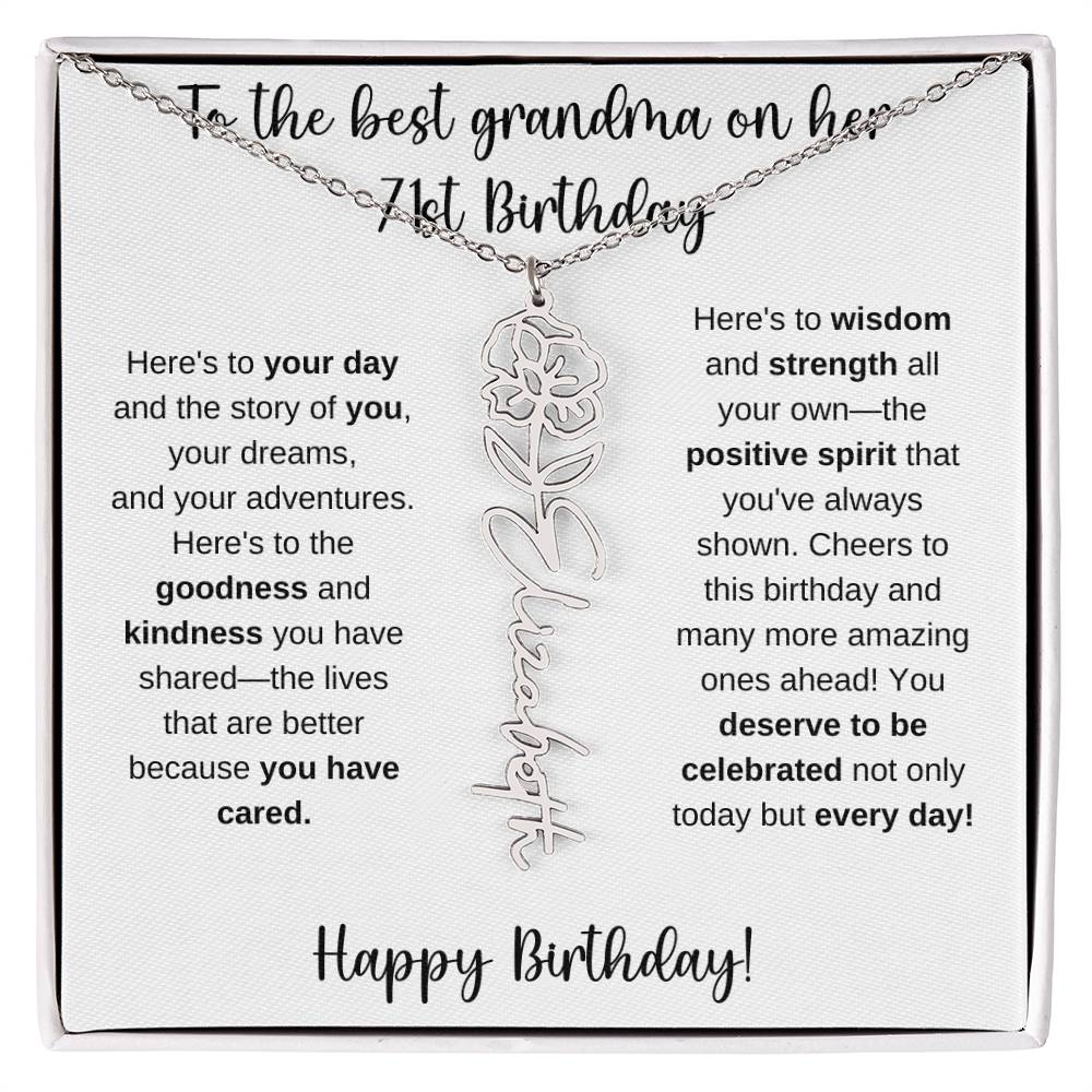 To The Best Grandma - Happy 71st Birthday | Flower Name Necklace