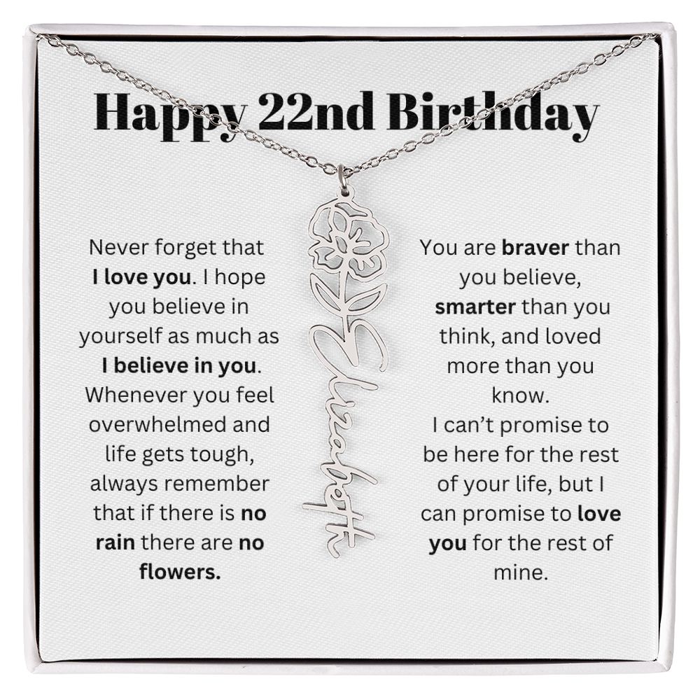 22nd Personalized Birthday Gift for Her - Flower Name Necklace