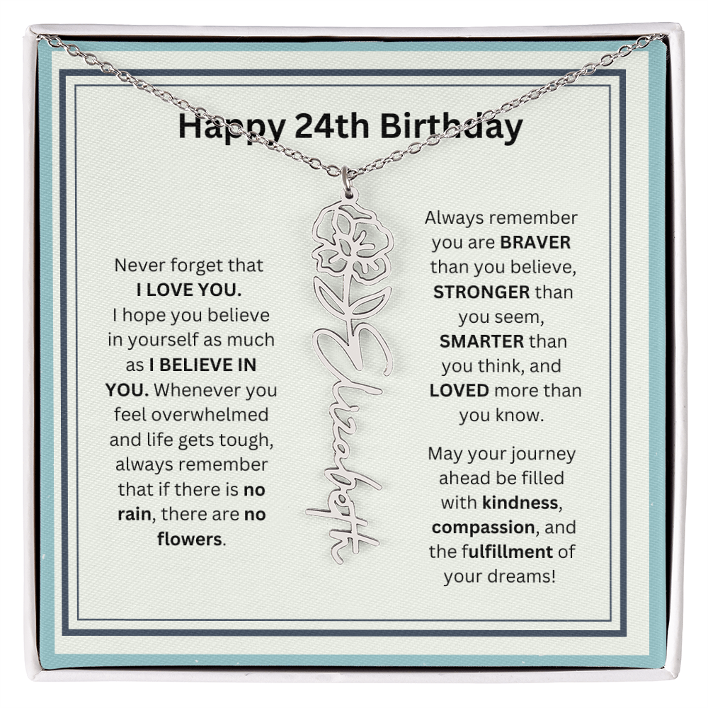 24th Personalized Birthday Gift - Flower Name Necklace