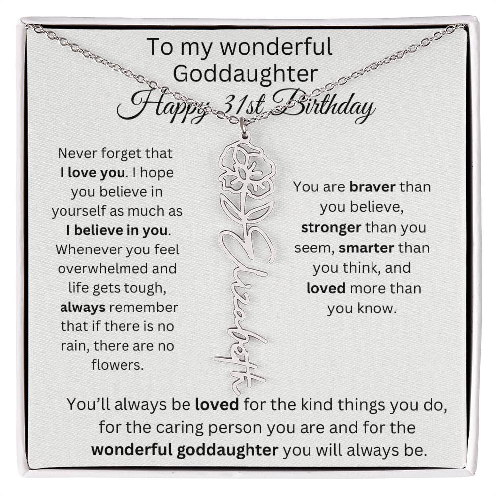 To My Wonderful Goddaughter - Happy 31st Birthday - Flower Name Necklace