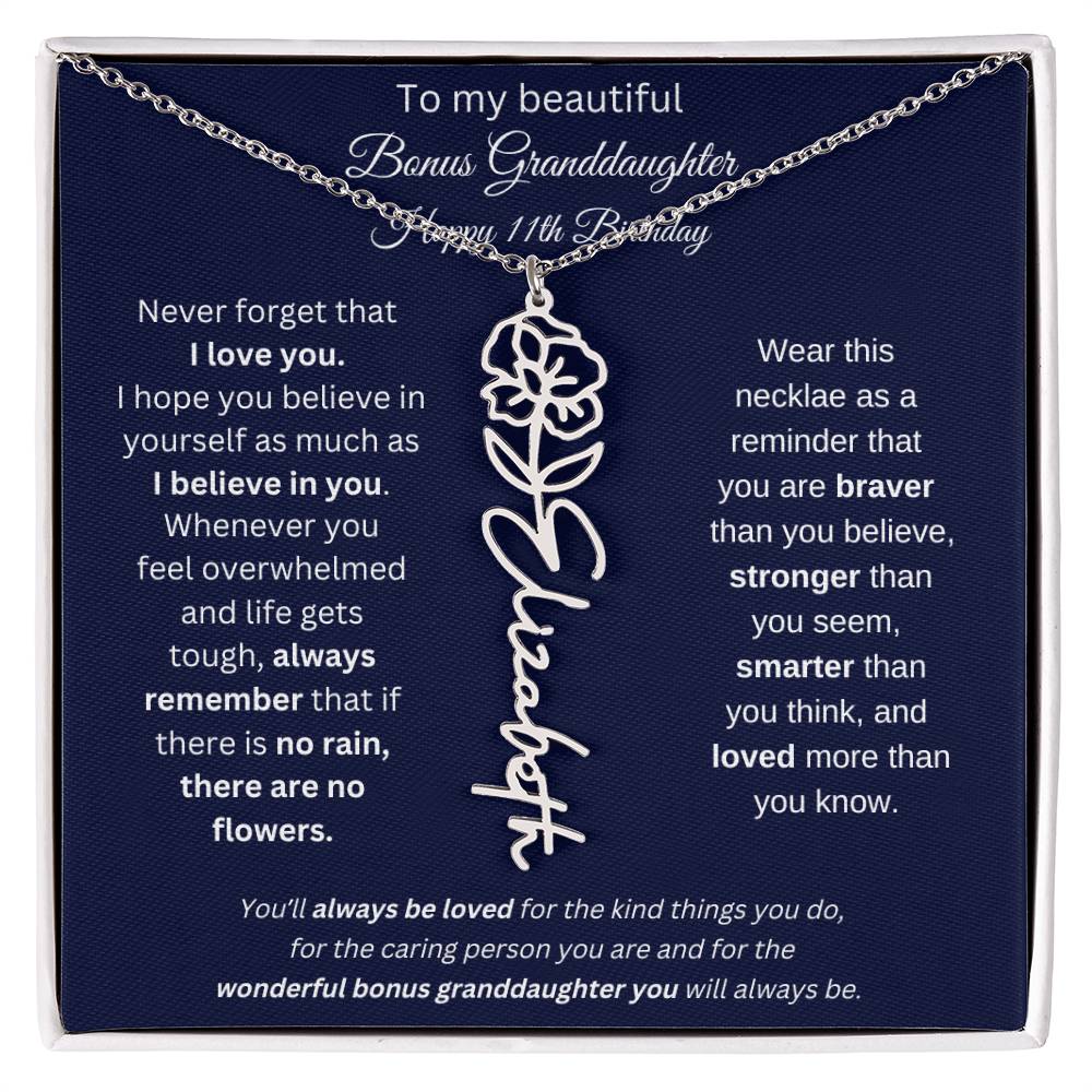 11th Birthday Bonus Granddaughter Gift | Personalized Flower Name Necklace