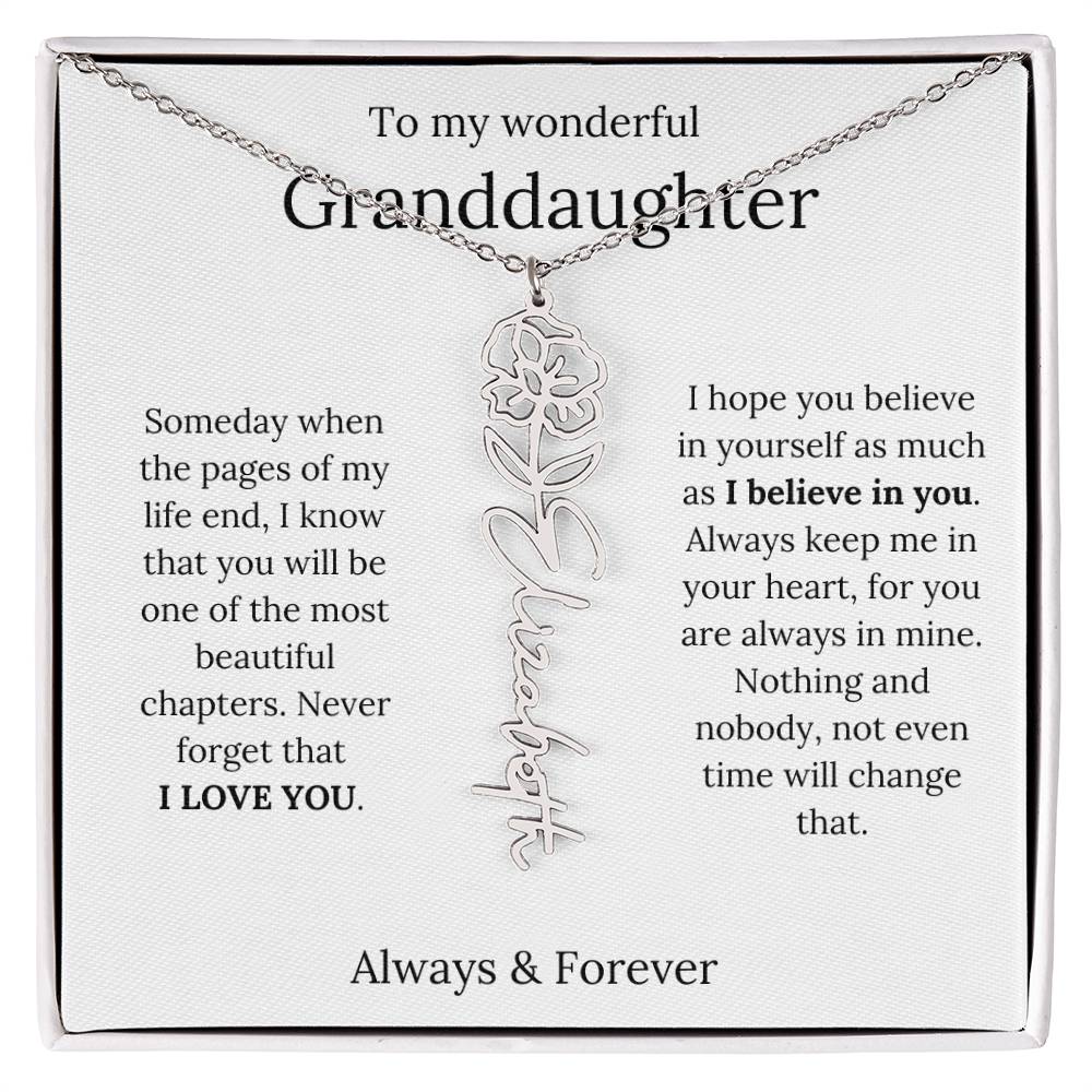 Granddaughter Personalized Keepsake Birth Flower Name Necklace