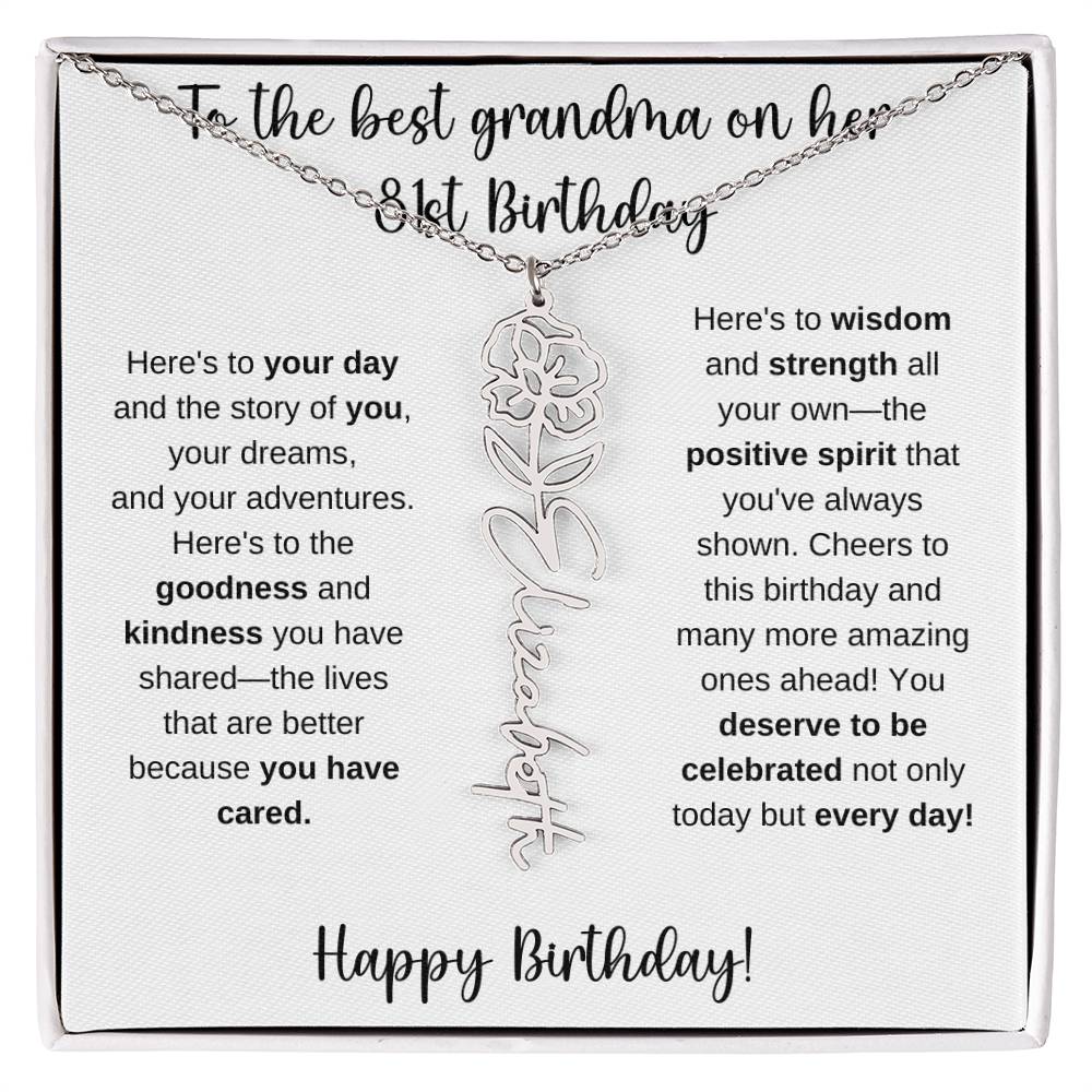 To The Best Grandma - Happy 81st Birthday | Flower Name Necklace