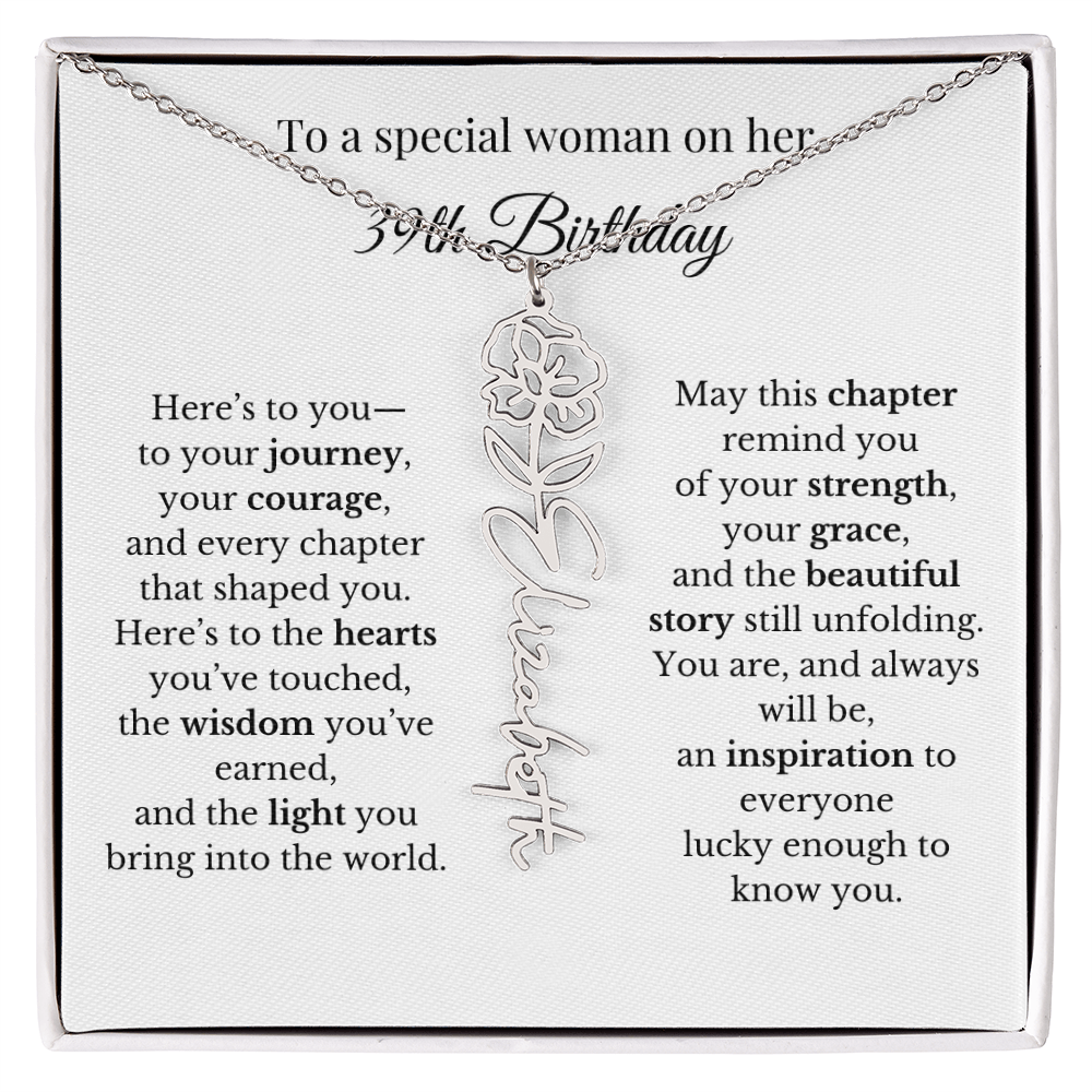 39th Birthday Gift for Her Birth Flower Name Necklace