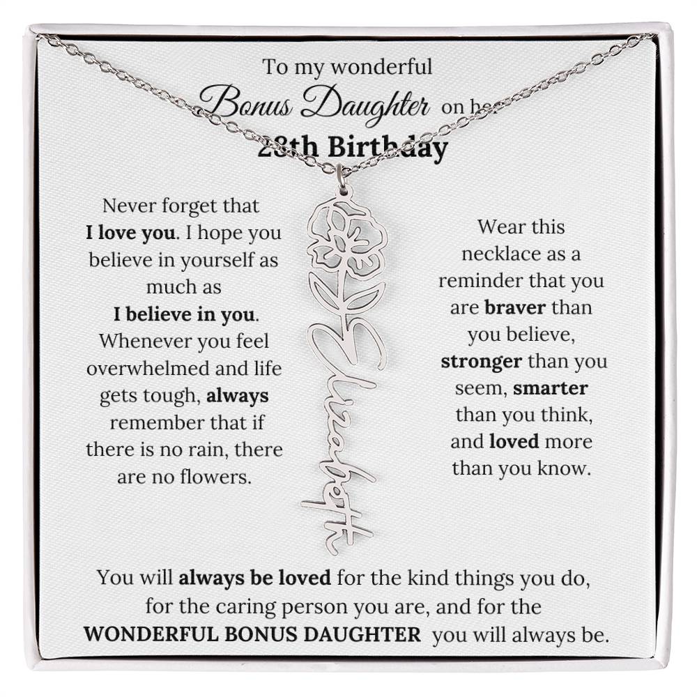 To My Wonderful Bonus Daughter On Her 28th Birthday | I Love You | Flower Name Necklace