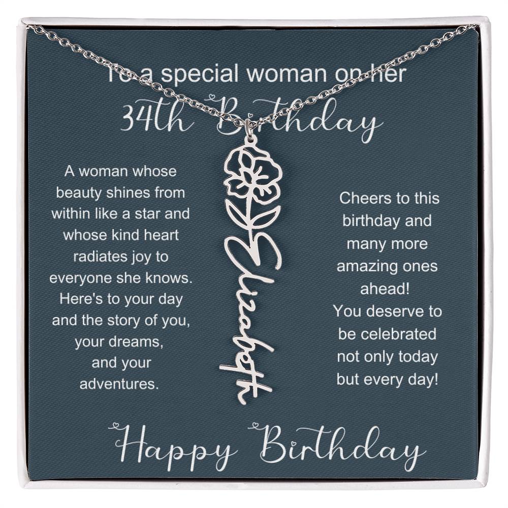 To A Special Woman On Her 34th Birthday | Flower Name Necklace