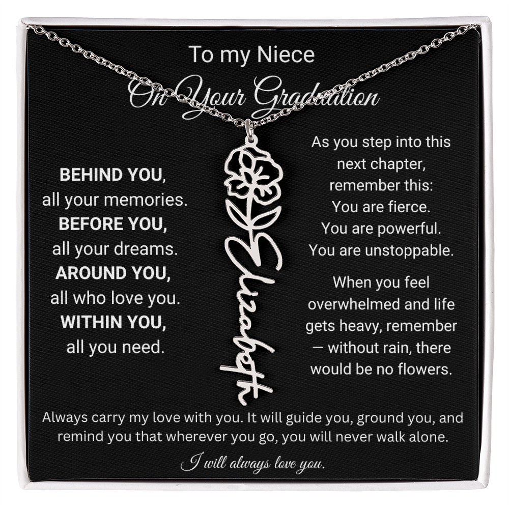 Graduation Birth Flower Name Necklace for Niece