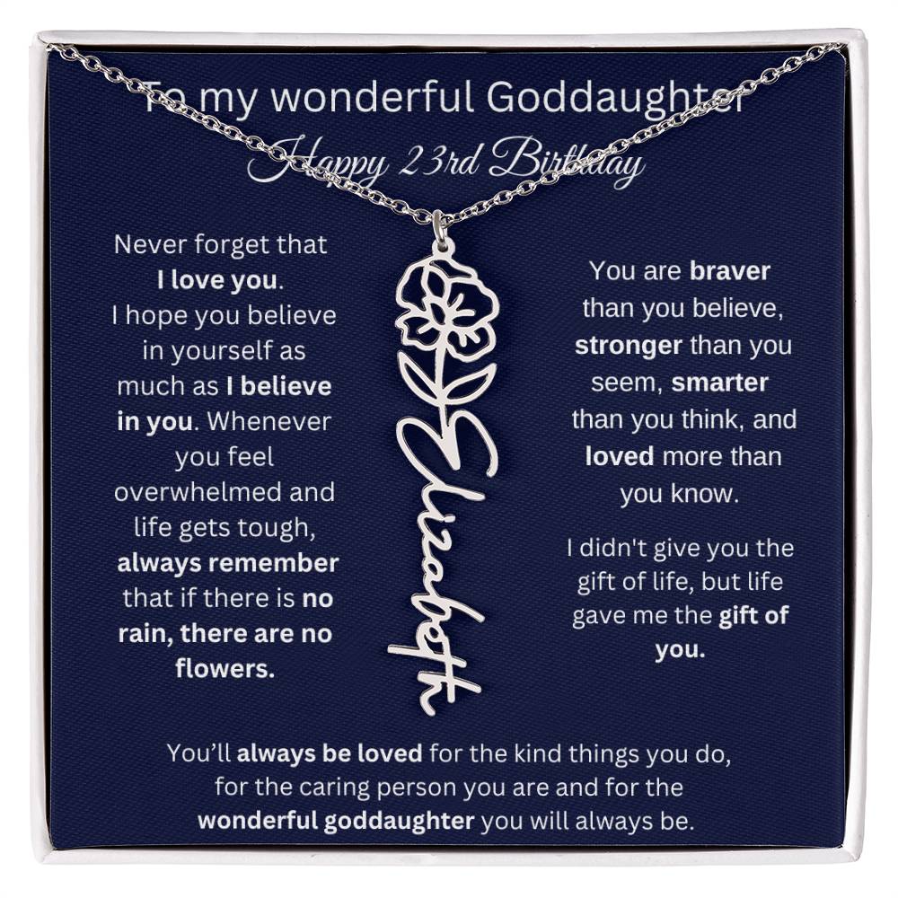 Goddaughter 23rd Birthday Gift | Flower Name Necklace