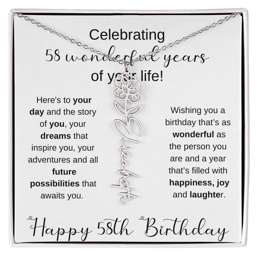 Happy 58th Birthday | Flower Name Necklace