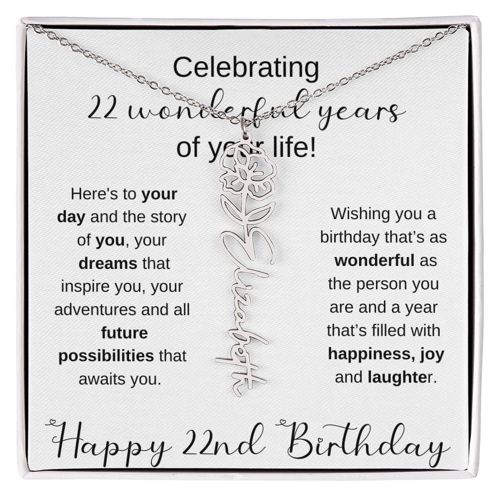 Happy 22nd Birthday | Flower Name Necklace